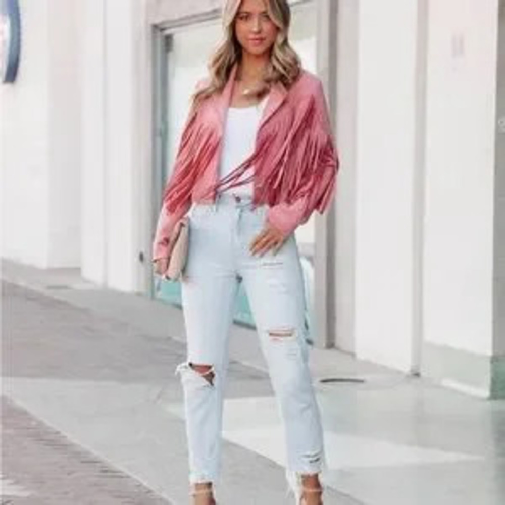Stylish Pink Fringe Women's Jacket boho blazer - Picture 3 of 5